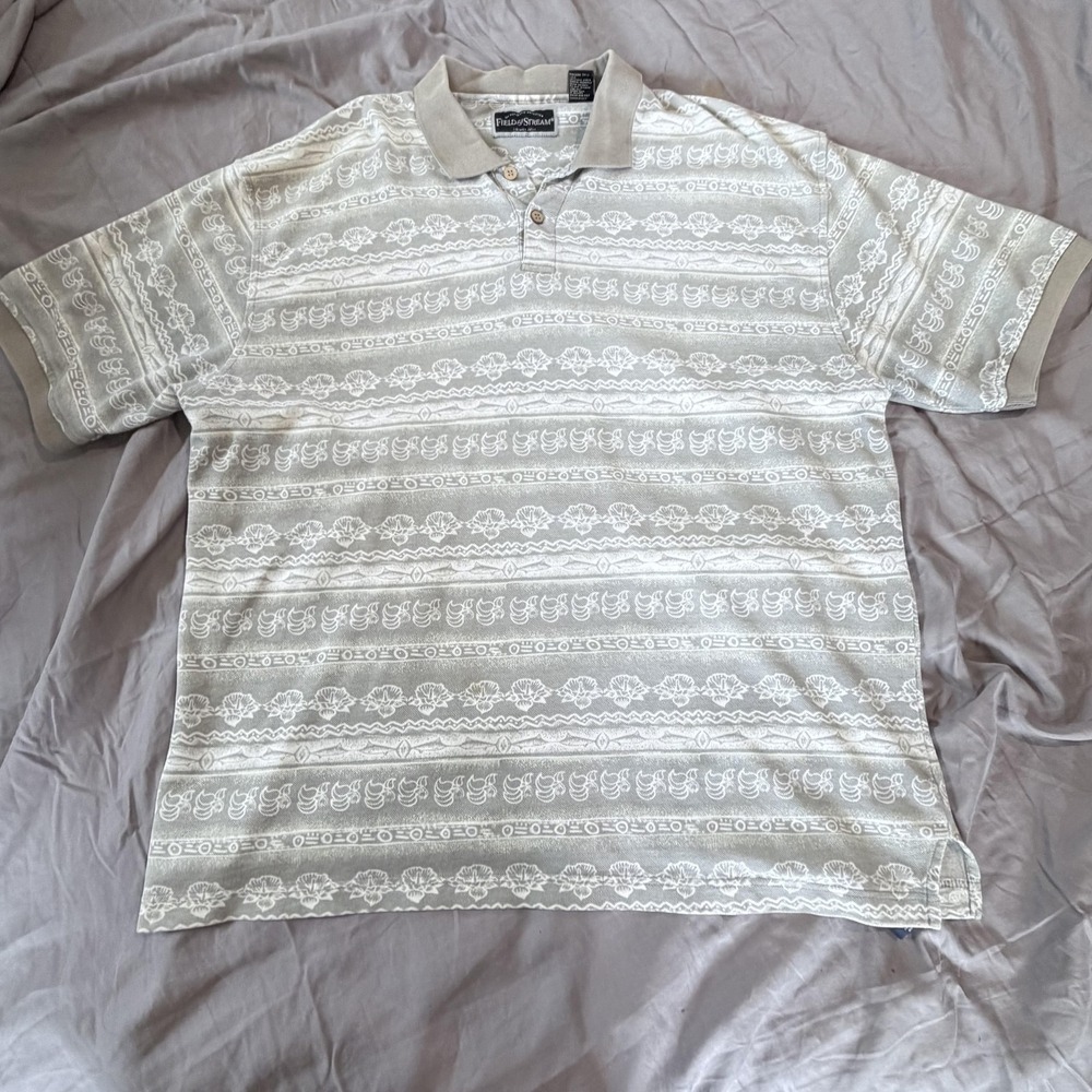 Field &‎ Stream Polo Shirt Mens XL Gray Short Sleeve Striped Knit Casual Outdoor